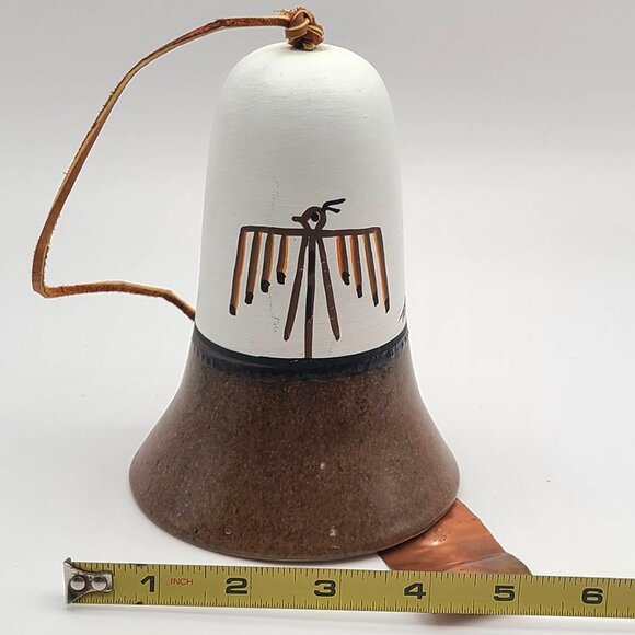 Vintage Tesa Ceramic Southwest Bird Petroglyph Wind Bell Windchime Copper Tag - Picture 7 of 8